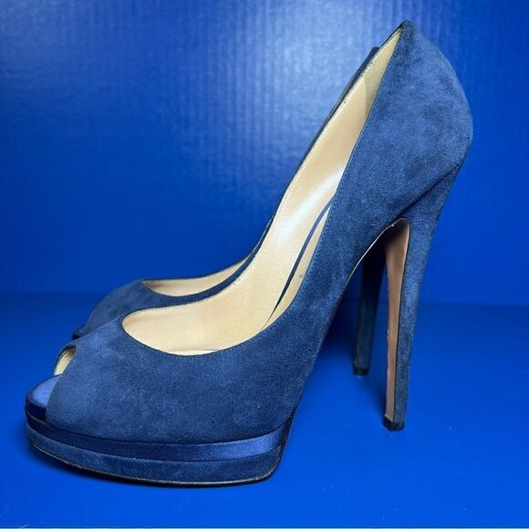 Casadei Womens Peep Toe Blue Suede High Stiletto Platform Heels 8.5B - Picture 3 of 12